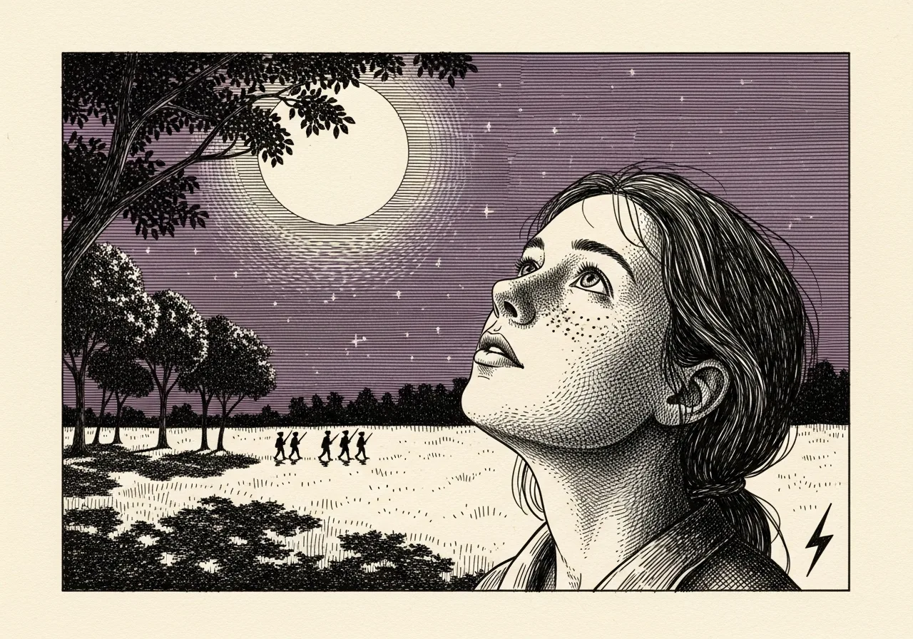 An etched pen-and-ink illustration with a purple accent, evoking "I will catch up with her at the weekend.".