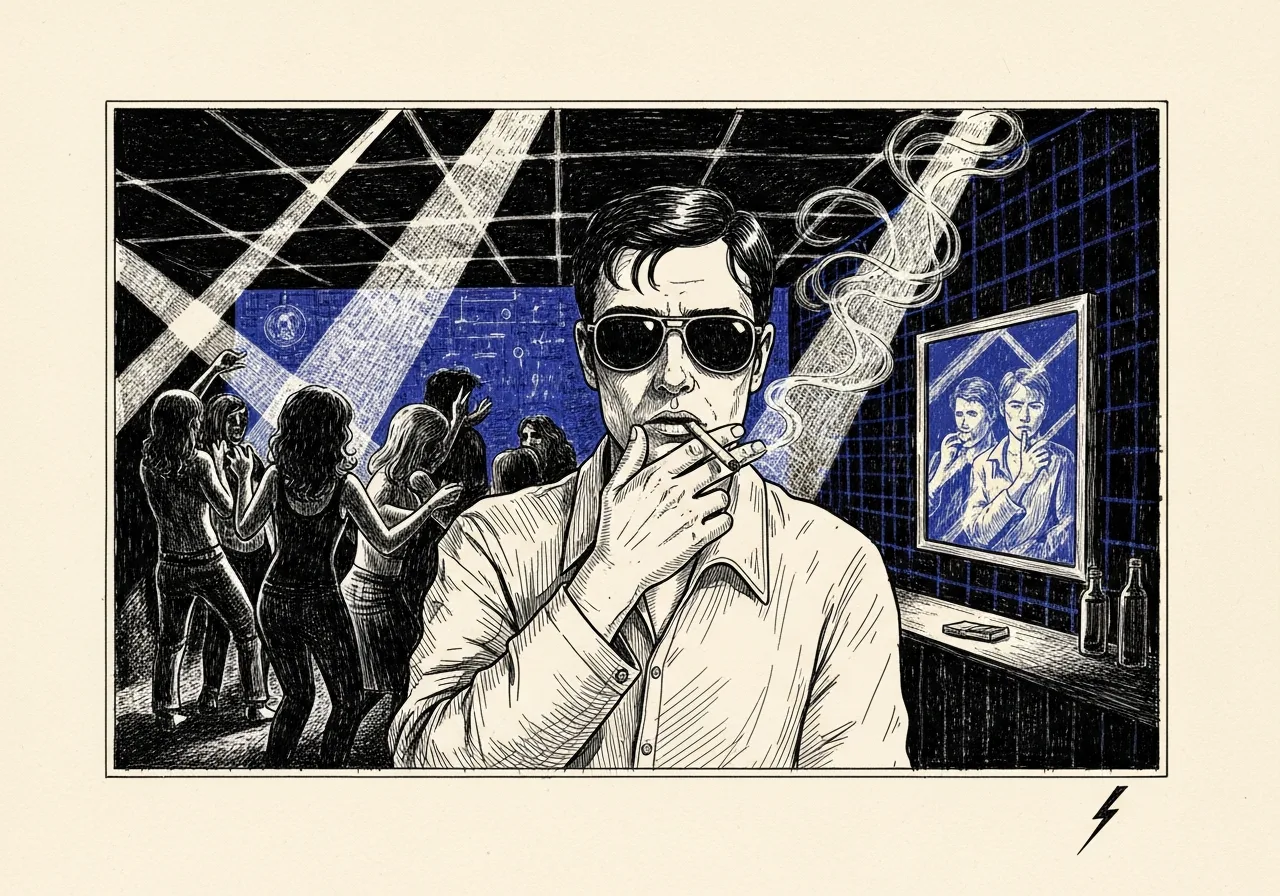 An etched pen-and-ink illustration with a blue accent, evoking "There are times".