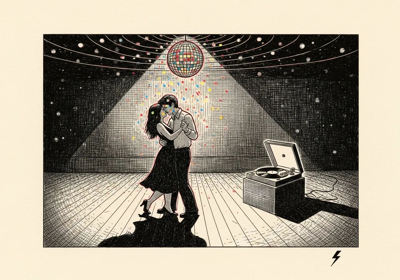 An etched pen-and-ink illustration with a red accent, evoking "Do you remember".