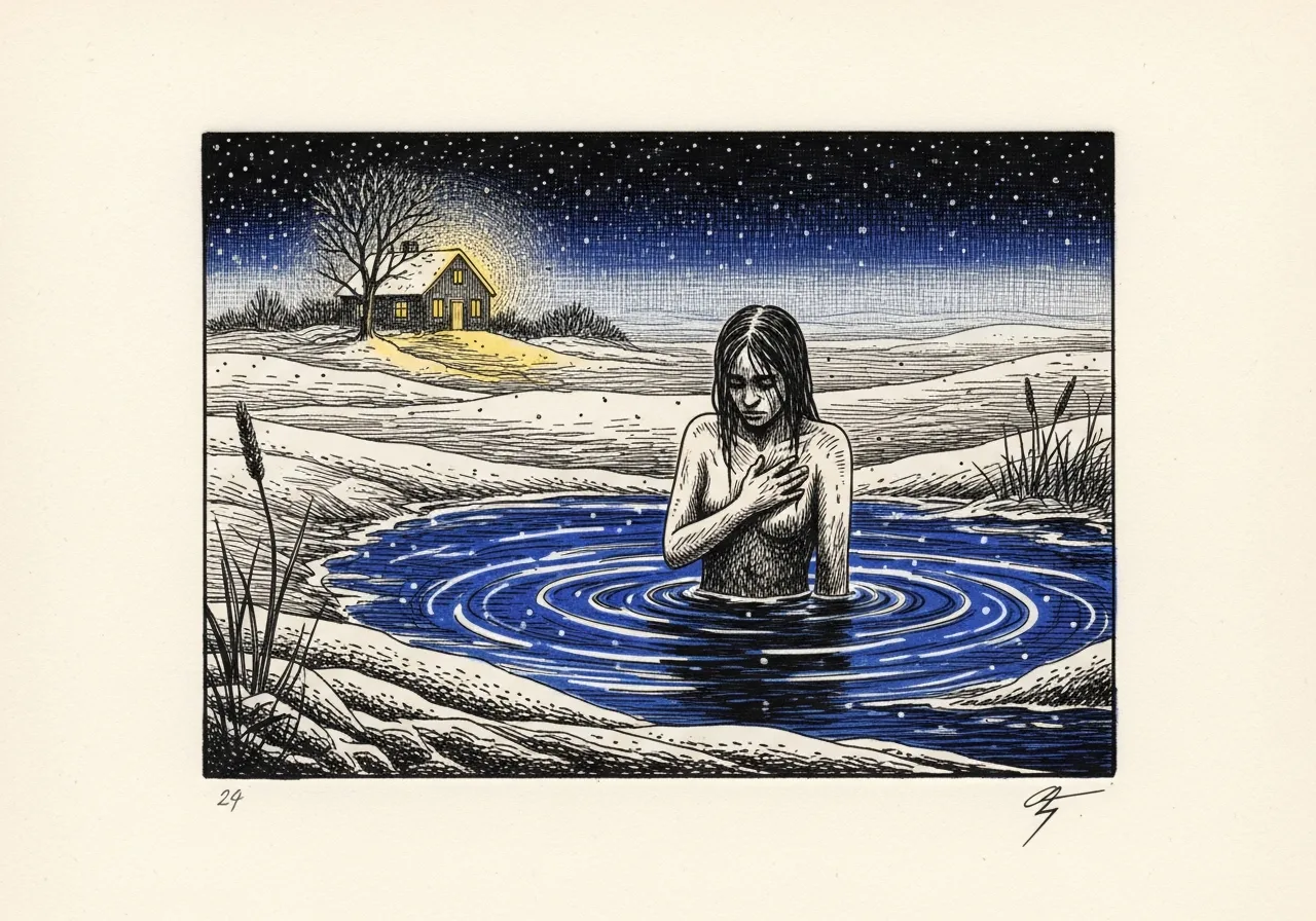 An etched pen-and-ink illustration with a blue accent, evoking "Loving is easy,".