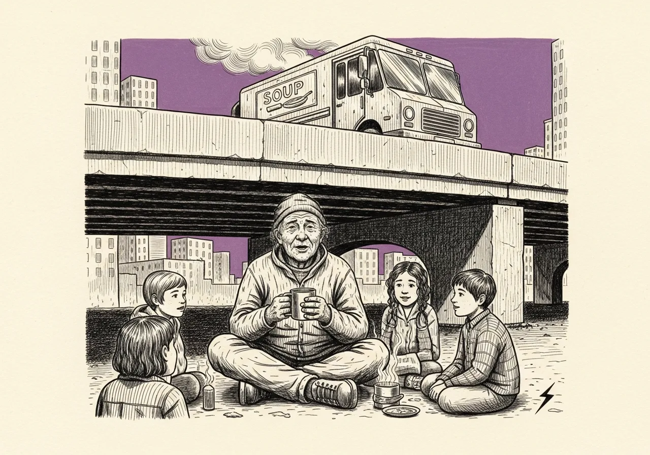 An etched pen-and-ink illustration with a purple accent, evoking "Nobody cares about the little things.".