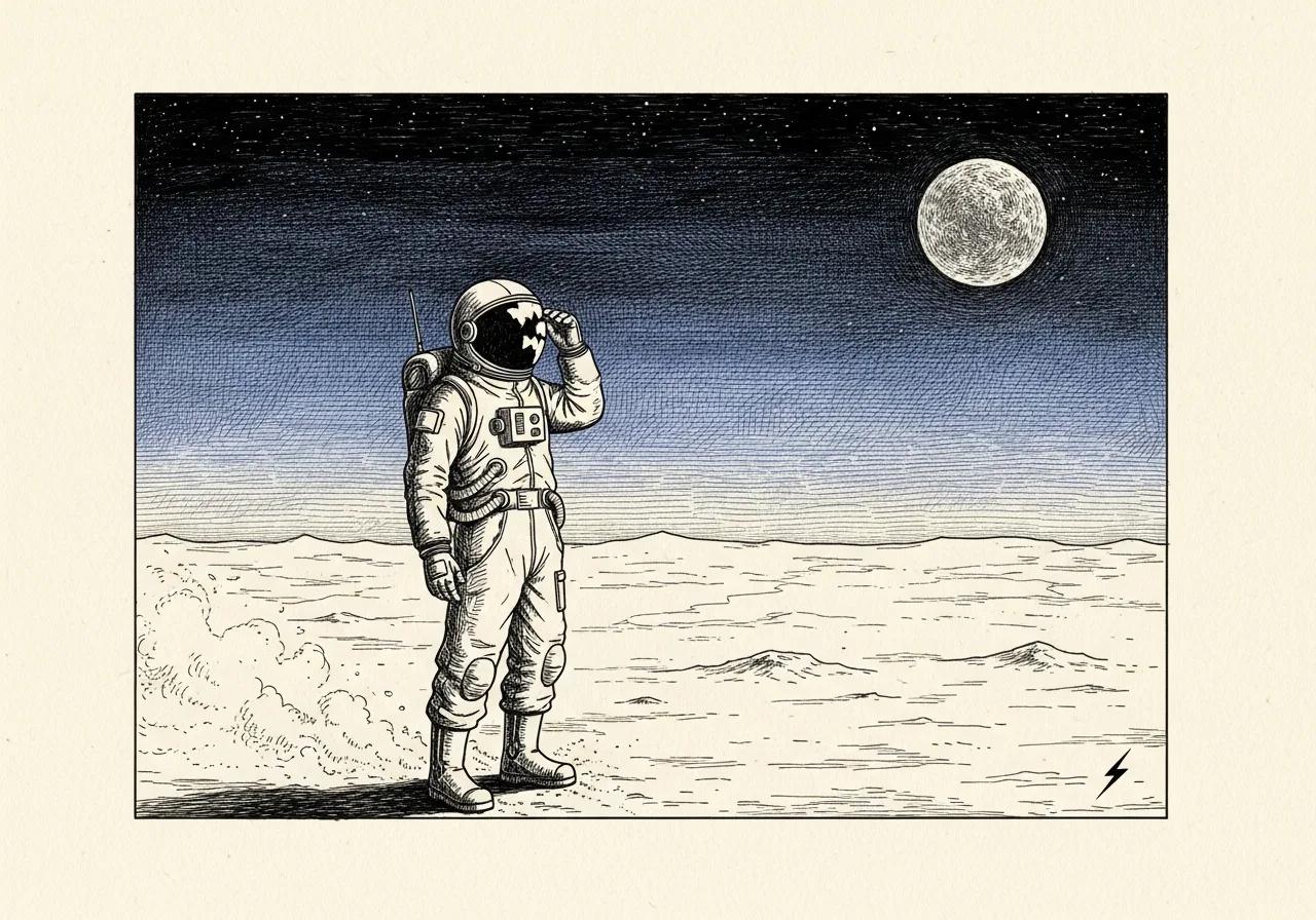 An etched pen-and-ink illustration with a blue accent, evoking "You’re not as bright".