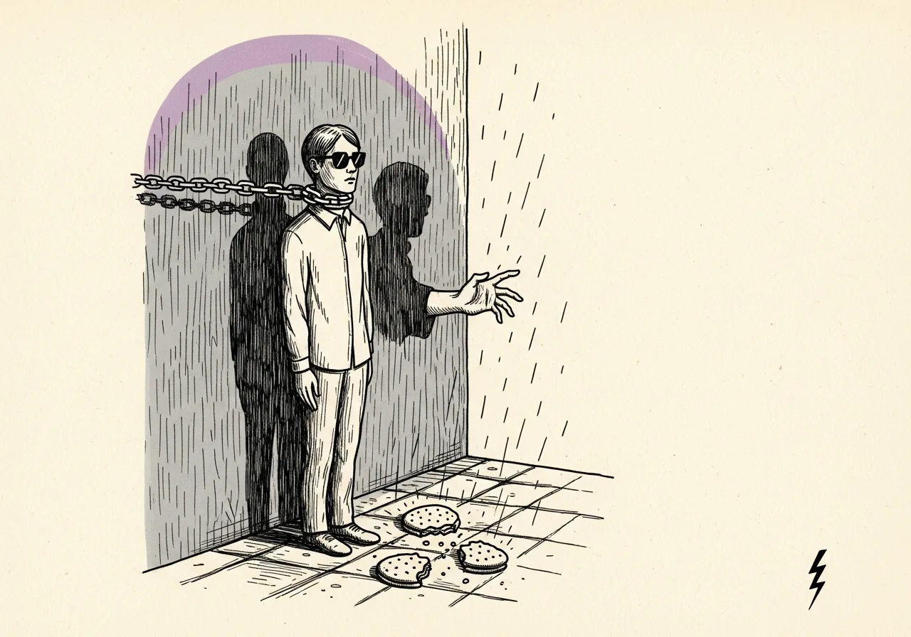 An etched pen-and-ink illustration with a purple accent, evoking "They will".