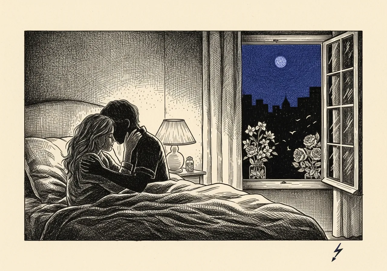An etched pen-and-ink illustration with a blue accent, evoking "I’ll talk to Layla about it.".