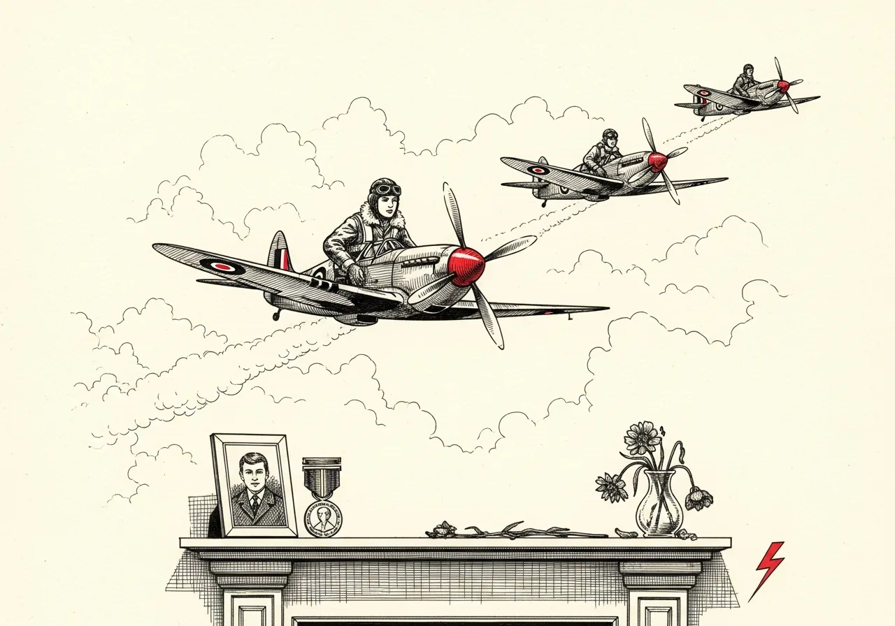 An etched pen-and-ink illustration with a red accent, evoking "For those few.".