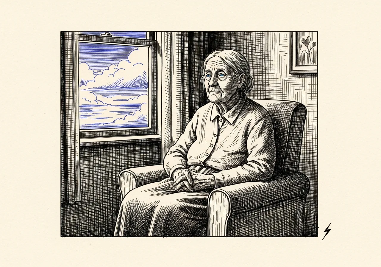 An etched pen-and-ink illustration with a blue accent, evoking "Not so bad, really.".