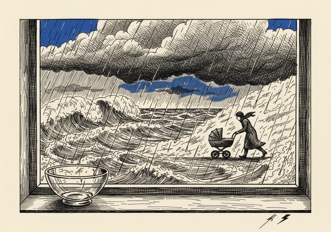 An etched pen-and-ink illustration with a blue accent, evoking "Gosh, what a morning for Man City.".