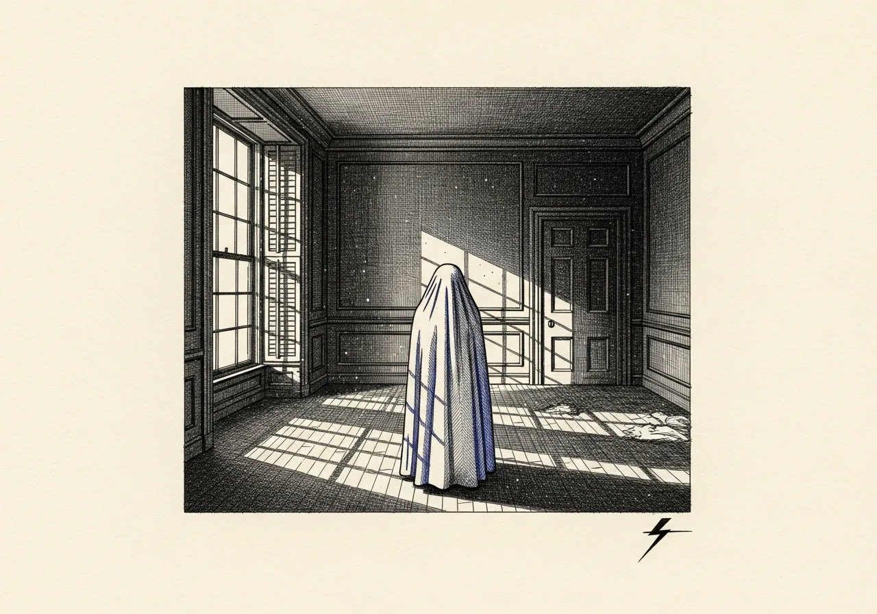 An etched pen-and-ink illustration with a blue accent, evoking "If I stand still".