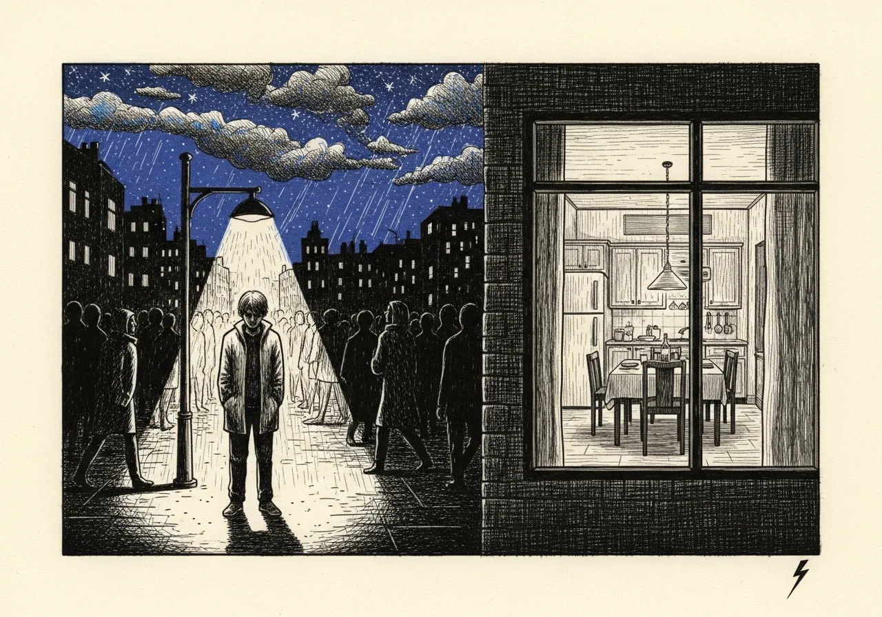 An etched pen-and-ink illustration with a blue accent, evoking "There is so much good".
