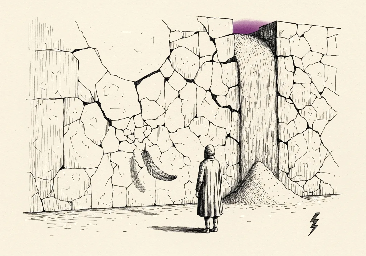 An etched pen-and-ink illustration with a purple accent, evoking "There is a moment".