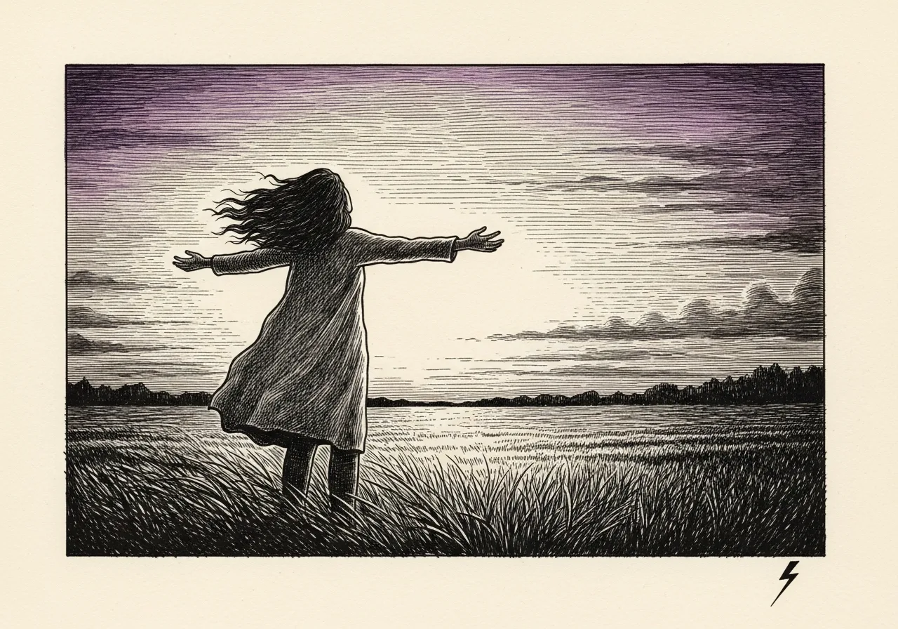 An etched pen-and-ink illustration with a purple accent, evoking "There’s much to be said".